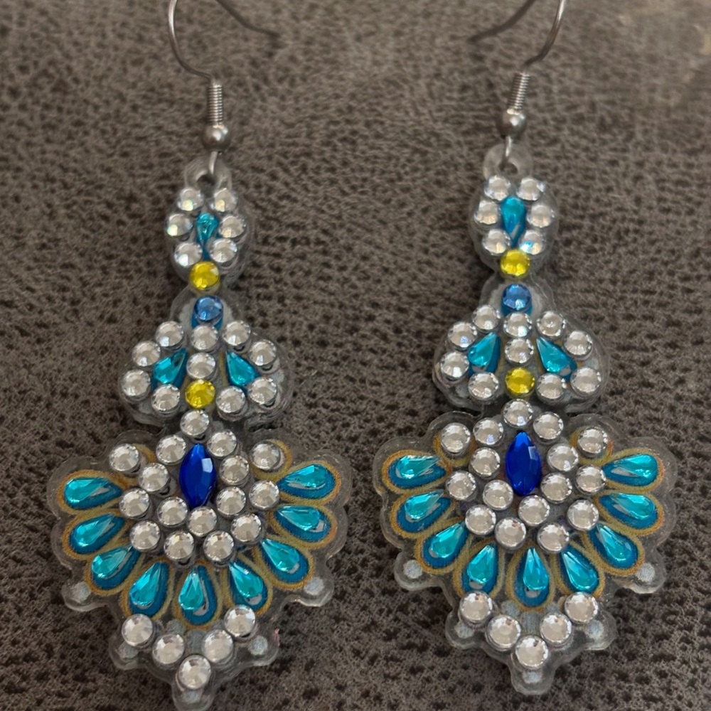 Handmade Diamond Dazzling Crystal Blue and Silver Earrings